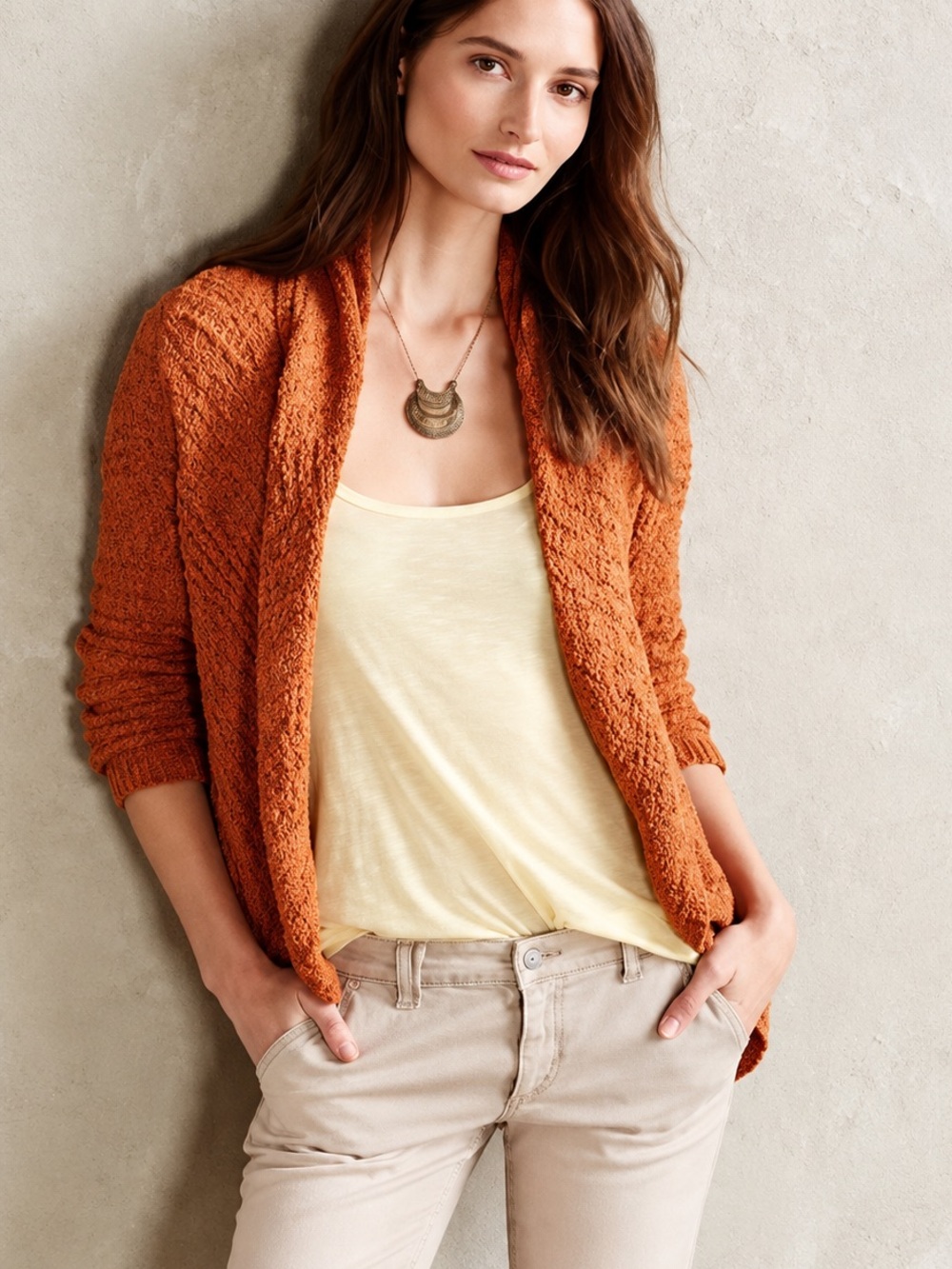 Anthropologie Knitted & Knotted Orange Heritage Knit Cocoon Cardigan Size M